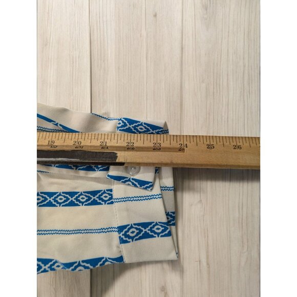 Striped Button-Up Shirt 3X Blue & White Geometric Print Long Sleeve Polyester - Picture 7 of 9